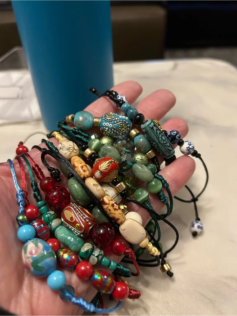 Green Beaded Adjustable Bracelet - Elegant Turquoise Accent